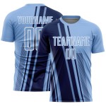 Custom Light Blue Sports Uniform Jersey Soccer Lines Navy-White Sublimation Custom Light Blue Sports Uniform Jersey Soccer Lines Navy-White Sublimation