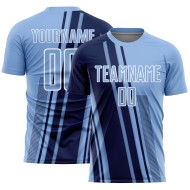 Custom Light Blue Sports Uniform Jersey Soccer Lines Navy-White Sublimation