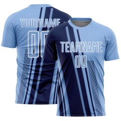 Custom Light Blue Sports Uniform Jersey Soccer Lines Navy-White Sublimation