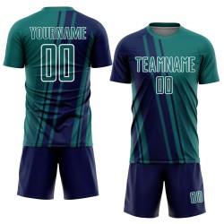 Custom Navy-White Teal Sports Sublimation Lines Jersey Uniform Soccer Custom Navy-White Teal Sports Sublimation Lines Jersey Uniform Soccer