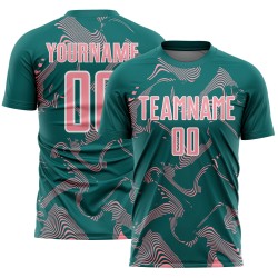 Medium Curve Soccer Pink-White Custom Sports Sublimation Uniform Teal Lines Jersey
