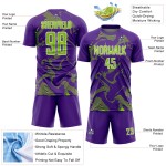 Custom Neon Green-White Purple Uniform Soccer Sports Curve Jersey Lines Sublimation