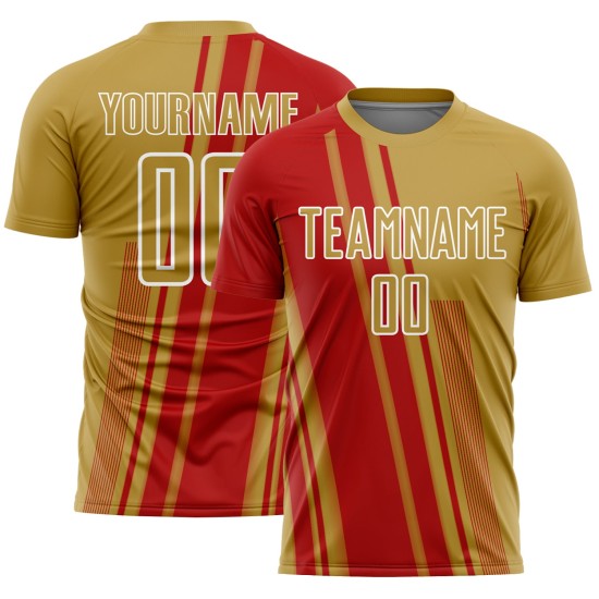 Soccer Custom Sublimation Gold Old Red-White Uniform Jersey Sports Lines Soccer Custom Sublimation Gold Old Red-White Uniform Jersey Sports Lines