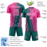 Soccer Custom Jersey Sports Sublimation Teal-White Pink Lines Uniform Soccer Custom Jersey Sports Sublimation Teal-White Pink Lines Uniform
