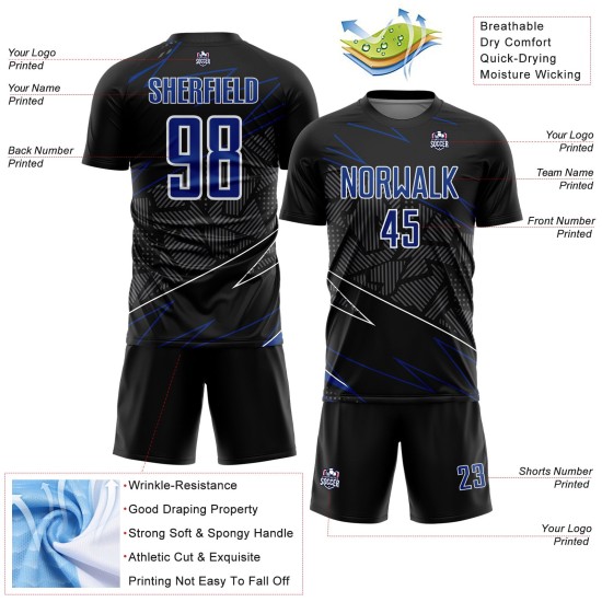 Uniform Lines Royal-White Sports Soccer Sublimation Black Jersey Custom