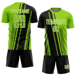 Uniform Sublimation Sports Black-White Neon Green Jersey Custom Lines Soccer Uniform Sublimation Sports Black-White Neon Green Jersey Custom Lines Soccer