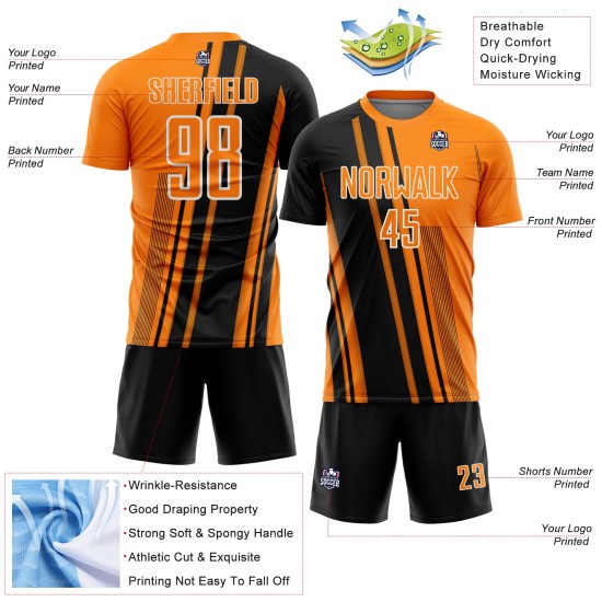 Uniform Orange Jersey Sublimation Lines Custom Bay Sports Soccer Black-White