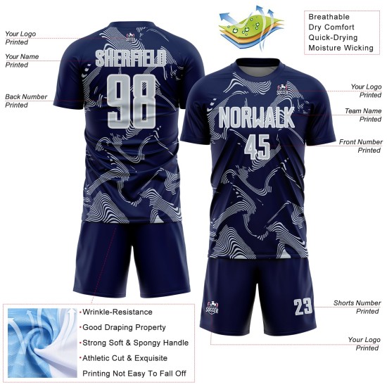 Curve Sports Navy Jersey Sublimation Lines Uniform Soccer Silver-White Custom Curve Sports Navy Jersey Sublimation Lines Uniform Soccer Silver-White Custom
