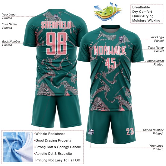 Medium Curve Soccer Pink-White Custom Sports Sublimation Uniform Teal Lines Jersey Medium Curve Soccer Pink-White Custom Sports Sublimation Uniform Teal Lines Jersey