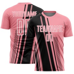 Uniform Custom Jersey Black-White Soccer Lines Sports Pink Sublimation Medium