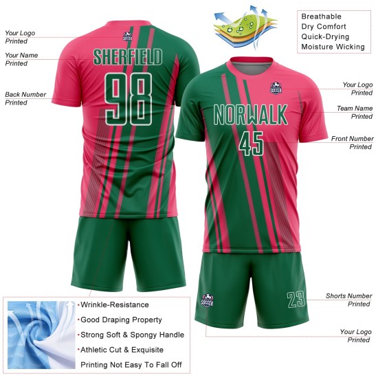 Sports Custom Kelly Pink Green-White Lines Neon Sublimation Jersey Soccer Uniform Sports Custom Kelly Pink Green-White Lines Neon Sublimation Jersey Soccer Uniform