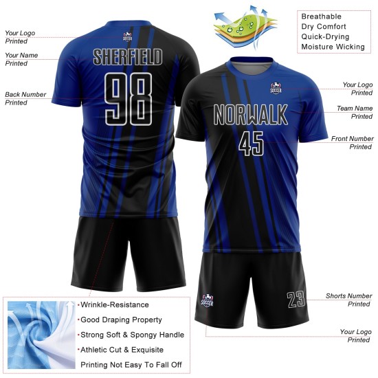 Lines Sublimation Jersey Royal Custom Uniform Black-White Soccer Sports Lines Sublimation Jersey Royal Custom Uniform Black-White Soccer Sports