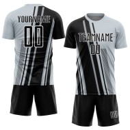Black-White Sublimation Custom Lines Silver Sports Jersey Uniform Soccer Black-White Sublimation Custom Lines Silver Sports Jersey Uniform Soccer