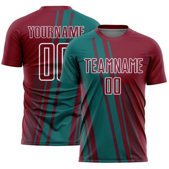 Lines Uniform Soccer Crimson Sports Sublimation Teal-White Custom Jersey