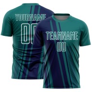 Custom Navy-White Teal Sports Sublimation Lines Jersey Uniform Soccer