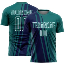 Custom Navy-White Teal Sports Sublimation Lines Jersey Uniform Soccer