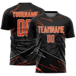 Jersey Uniform Black Sports Custom Sublimation Soccer Lines Orange-White