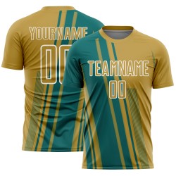 Lines Uniform Old Jersey Custom Gold Soccer Teal-White Sublimation Sports