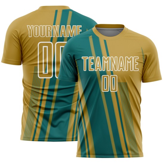 Lines Uniform Old Jersey Custom Gold Soccer Teal-White Sublimation Sports