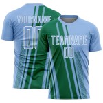 Soccer Kelly Blue Lines Green-White Light Sports Jersey Custom Sublimation Uniform Soccer Kelly Blue Lines Green-White Light Sports Jersey Custom Sublimation Uniform
