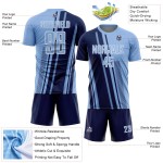 Custom Light Blue Sports Uniform Jersey Soccer Lines Navy-White Sublimation Custom Light Blue Sports Uniform Jersey Soccer Lines Navy-White Sublimation