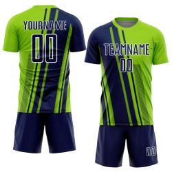 Navy-White Sports Uniform Soccer Neon Jersey Sublimation Lines Custom Green Navy-White Sports Uniform Soccer Neon Jersey Sublimation Lines Custom Green