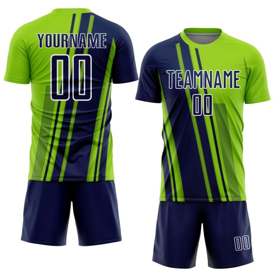 Navy-White Sports Uniform Soccer Neon Jersey Sublimation Lines Custom Green Navy-White Sports Uniform Soccer Neon Jersey Sublimation Lines Custom Green