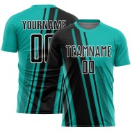 Black-White Aqua Uniform Lines Soccer Sports Jersey Custom Sublimation