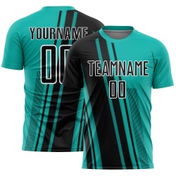 Black-White Aqua Uniform Lines Soccer Sports Jersey Custom Sublimation