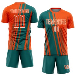 Soccer Custom Lines Jersey Sublimation Teal-White Uniform Sports Orange Soccer Custom Lines Jersey Sublimation Teal-White Uniform Sports Orange