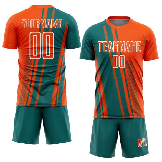 Soccer Custom Lines Jersey Sublimation Teal-White Uniform Sports Orange Soccer Custom Lines Jersey Sublimation Teal-White Uniform Sports Orange