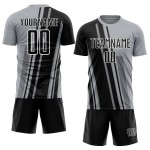 Soccer Black-White Uniform Gray Jersey Sports Lines Custom Sublimation Soccer Black-White Uniform Gray Jersey Sports Lines Custom Sublimation
