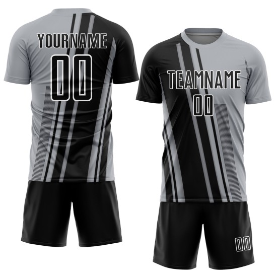 Soccer Black-White Uniform Gray Jersey Sports Lines Custom Sublimation Soccer Black-White Uniform Gray Jersey Sports Lines Custom Sublimation
