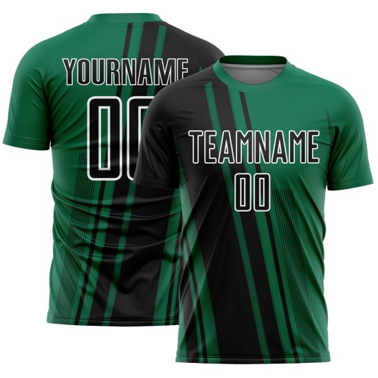 Black-White Kelly Sublimation Green Soccer Lines Sports Custom Uniform Jersey Black-White Kelly Sublimation Green Soccer Lines Sports Custom Uniform Jersey
