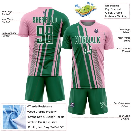 Sports Sublimation Light Custom Kelly Uniform Jersey Soccer Pink Lines Green-White Sports Sublimation Light Custom Kelly Uniform Jersey Soccer Pink Lines Green-White