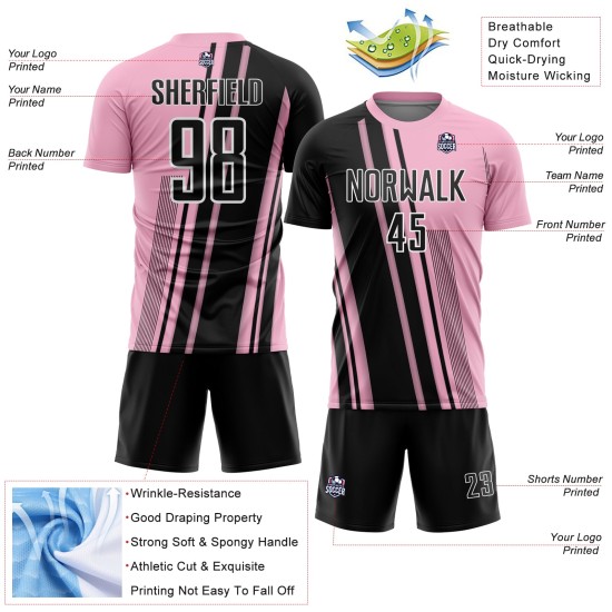 Jersey Black-White Light Uniform Sublimation Custom Pink Lines Soccer Sports