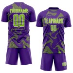 Custom Neon Green-White Purple Uniform Soccer Sports Curve Jersey Lines Sublimation