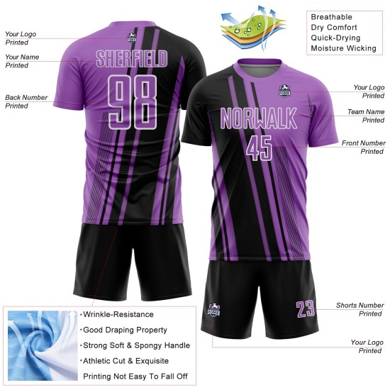 Jersey Custom Lines Uniform Purple Sublimation Medium Black-White Sports Soccer