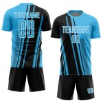 Jersey Blue Soccer Sublimation Sky Lines Black-White Sports Custom Uniform
