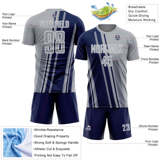 Lines Soccer Navy-White Custom Sublimation Gray Uniform Jersey Sports Lines Soccer Navy-White Custom Sublimation Gray Uniform Jersey Sports