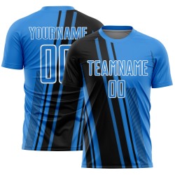 Sublimation Soccer Powder Jersey Custom Black-White Blue Lines Sports Uniform