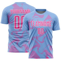 Uniform Jersey Custom Sports Blue Light Sublimation Soccer Lines Curve Red-White