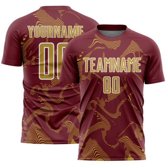 Uniform Sports Gold-White Custom Sublimation Burgundy Lines Soccer Curve Old Jersey Uniform Sports Gold-White Custom Sublimation Burgundy Lines Soccer Curve Old Jersey
