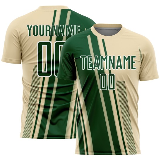Green-White Lines Sublimation Custom Soccer Uniform Jersey Sports Cream Green-White Lines Sublimation Custom Soccer Uniform Jersey Sports Cream