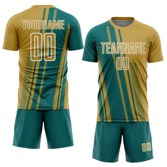 Lines Uniform Old Jersey Custom Gold Soccer Teal-White Sublimation Sports