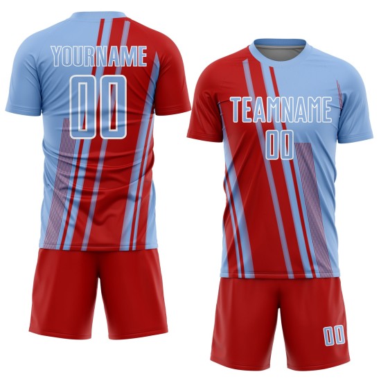 Blue Soccer Sports Light Sublimation Uniform Red-White Custom Lines Jersey Blue Soccer Sports Light Sublimation Uniform Red-White Custom Lines Jersey