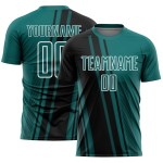 Custom Sports Soccer Teal Lines Jersey Uniform Black-White Sublimation