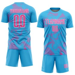 Soccer Custom Curve Uniform Sublimation Sports Lines Sky Blue Pink-White Jersey Soccer Custom Curve Uniform Sublimation Sports Lines Sky Blue Pink-White Jersey