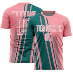 Sublimation Lines Medium Sports Teal-White Uniform Pink Jersey Custom Soccer