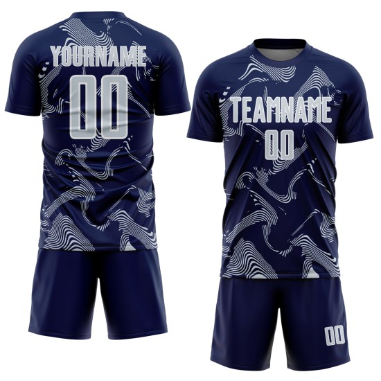 Curve Sports Navy Jersey Sublimation Lines Uniform Soccer Silver-White Custom Curve Sports Navy Jersey Sublimation Lines Uniform Soccer Silver-White Custom